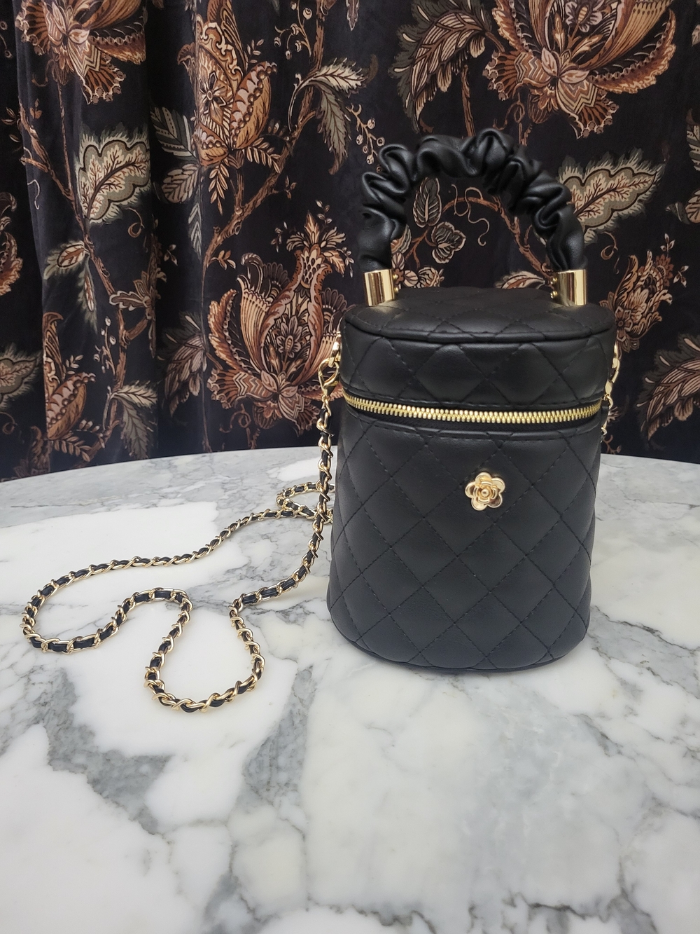 Kayla Ava Quilted Leatherette Top-Handle Crossbody Bag with Gold Accents